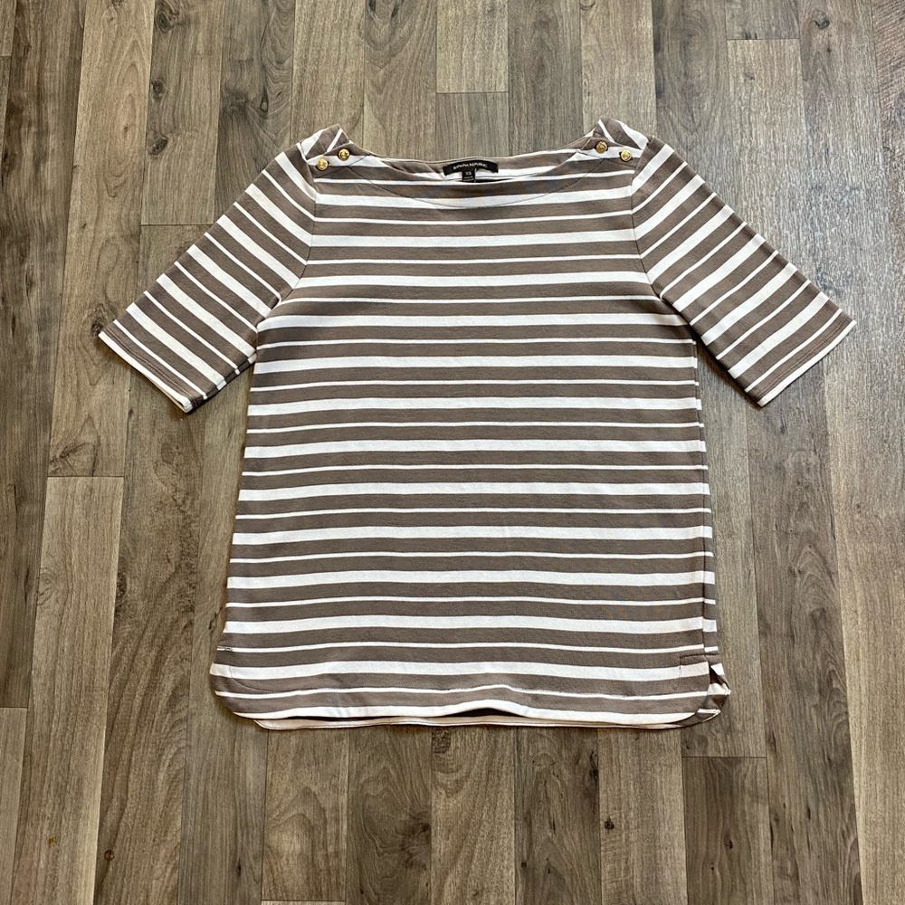 Banana Republic Tan Striped Anchor Button Blouse Size XS